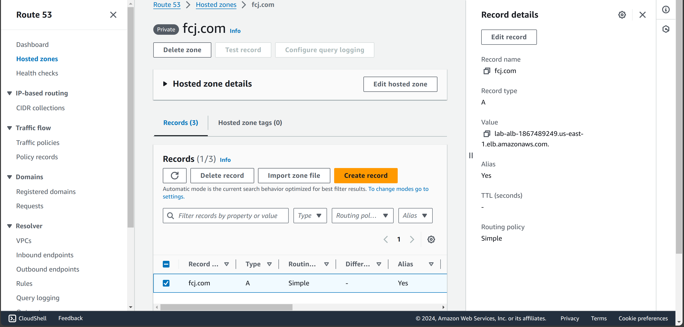 Route 53 private hosted zone